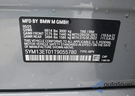 2026 BMW X5 M Competition from USA, damaged, VIN 5YM13ET01T9055780